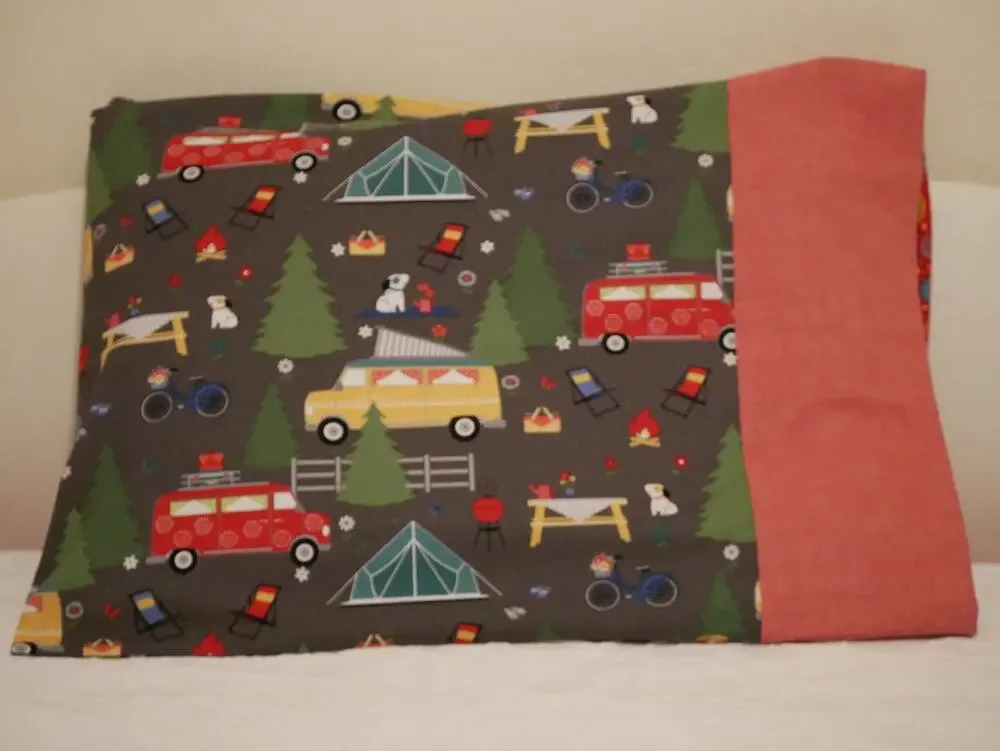 Winter Van Camping Handmade Set of Standard Size Pillowcases 100% Cotton